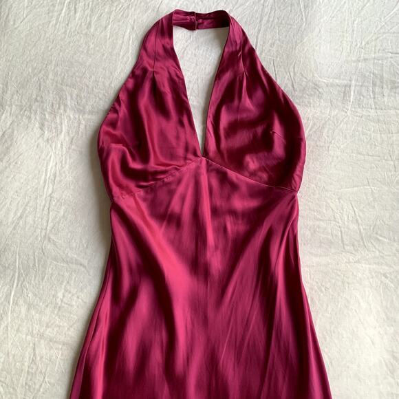 Reformation Daniela Silk Deep V Neck Halter Maxi Dress Gown Hibiscus Tea - Picture 9 of 15